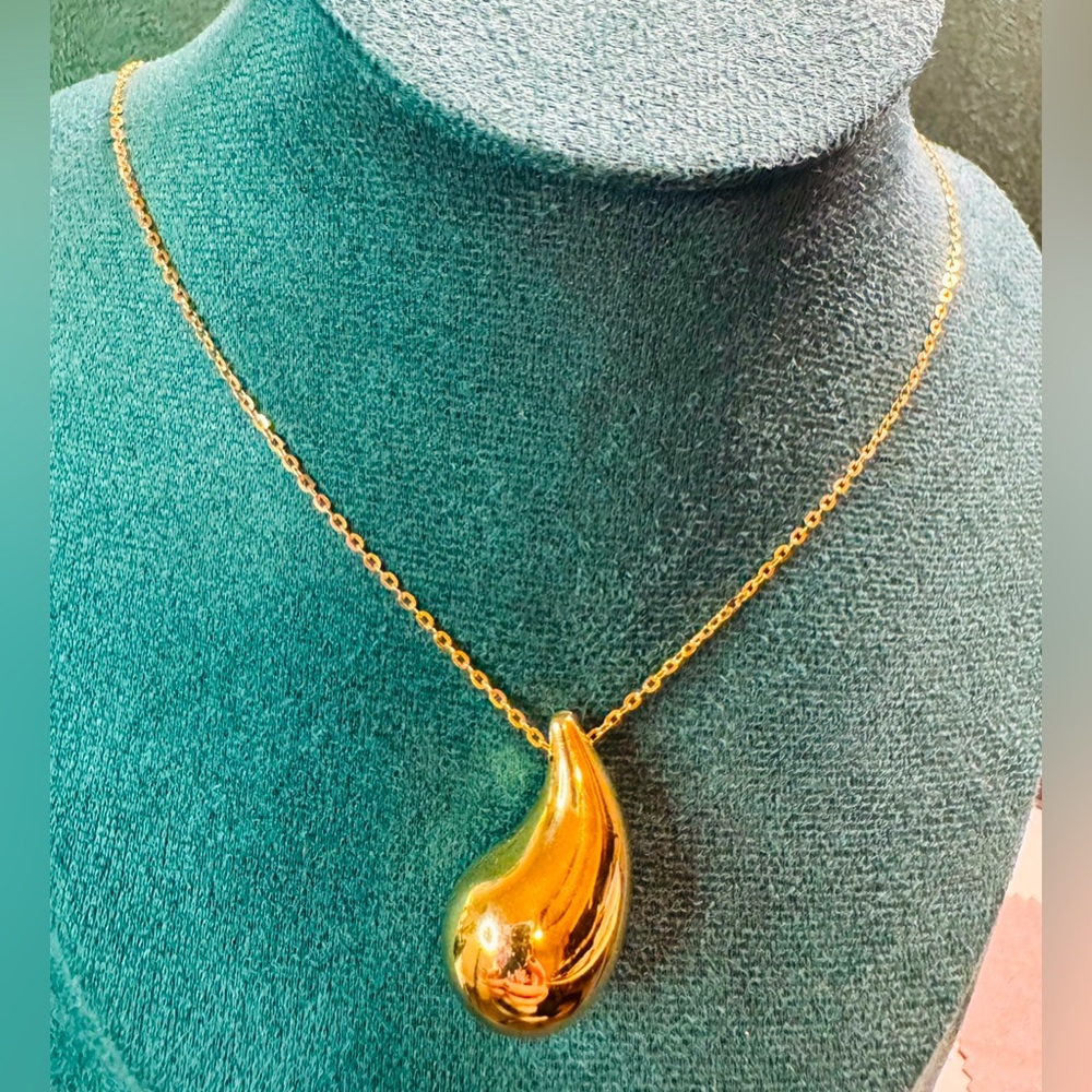 18K Real Gold Teardrop Necklace XL 30mm